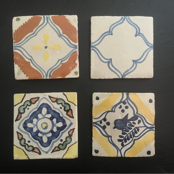 Mexican Hand Painted Terra-Cotta Talavera Vintage Tiles Set of 4 - Picture 10 of 10